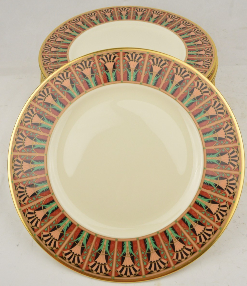 Lenox Lucia Grand Tier Set of 6 Dinner Plates 10-3/4" Gold Trim Made in USA